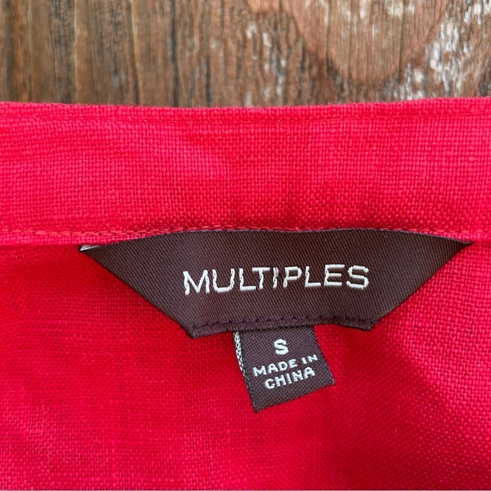 MULTIPLES Women’s Red Linen Open Front Lightweight Jacket Blazer Size Small - Picture 3 of 12